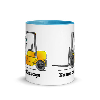 Personalized Yellow Forklift Truck Mug, Inside And Handle In 6 Colors