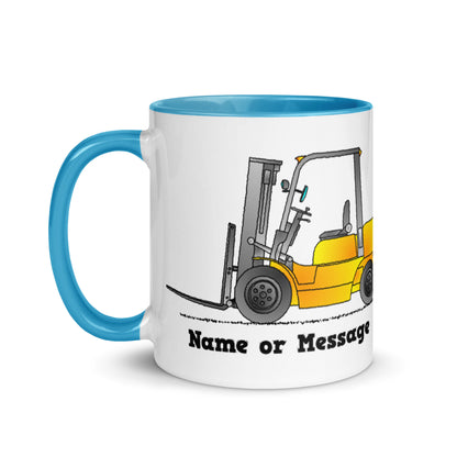 Personalized Yellow Forklift Truck Mug, Inside And Handle In 6 Colors