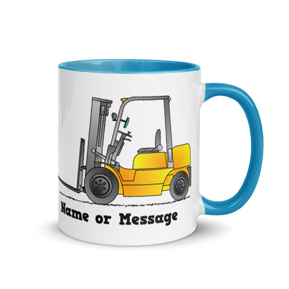 Personalized Yellow Forklift Truck Mug, Inside And Handle In 6 Colors