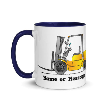 Personalized Yellow Forklift Truck Mug, Inside And Handle In 6 Colors