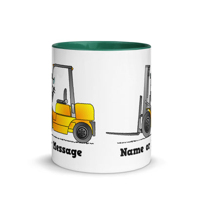 Personalized Yellow Forklift Truck Mug, Inside And Handle In 6 Colors