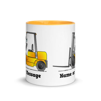 Personalized Yellow Forklift Truck Mug, Inside And Handle In 6 Colors