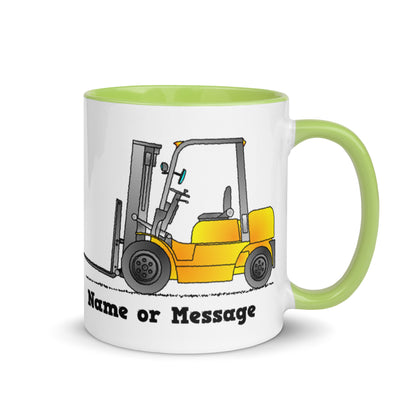 Personalized Yellow Forklift Truck Mug, Inside And Handle In 6 Colors