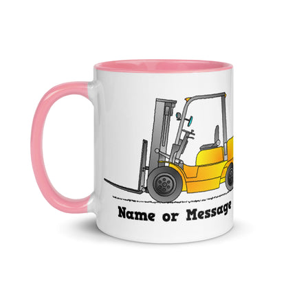 Personalized Yellow Forklift Truck Mug, Inside And Handle In 6 Colors