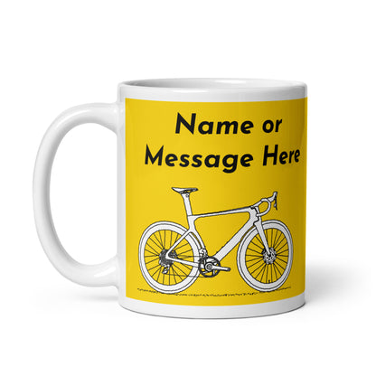 Personalised Sir Velo Bike Mug, Cyclist Yellow