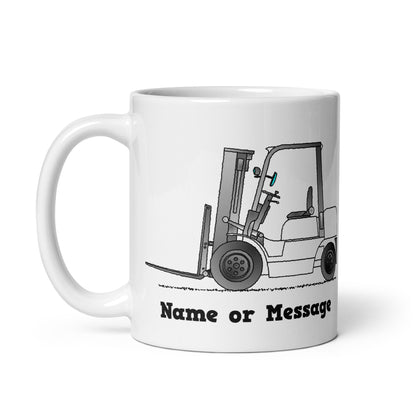 Personalized White Forklift Truck Mug