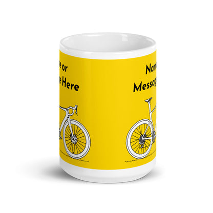 Personalised Sir Velo Bike Mug, Cyclist Yellow