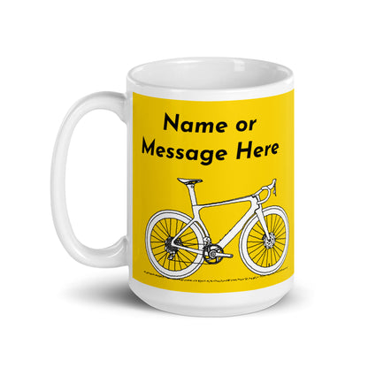 Personalised Sir Velo Bike Mug, Cyclist Yellow