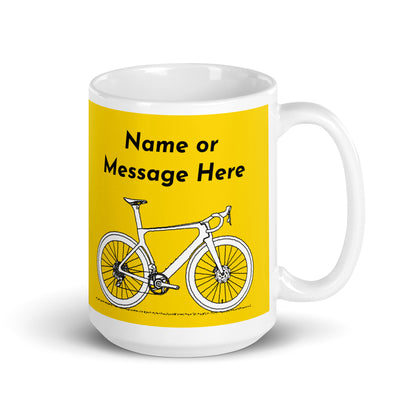 Personalised Sir Velo Bike Mug, Cyclist Yellow