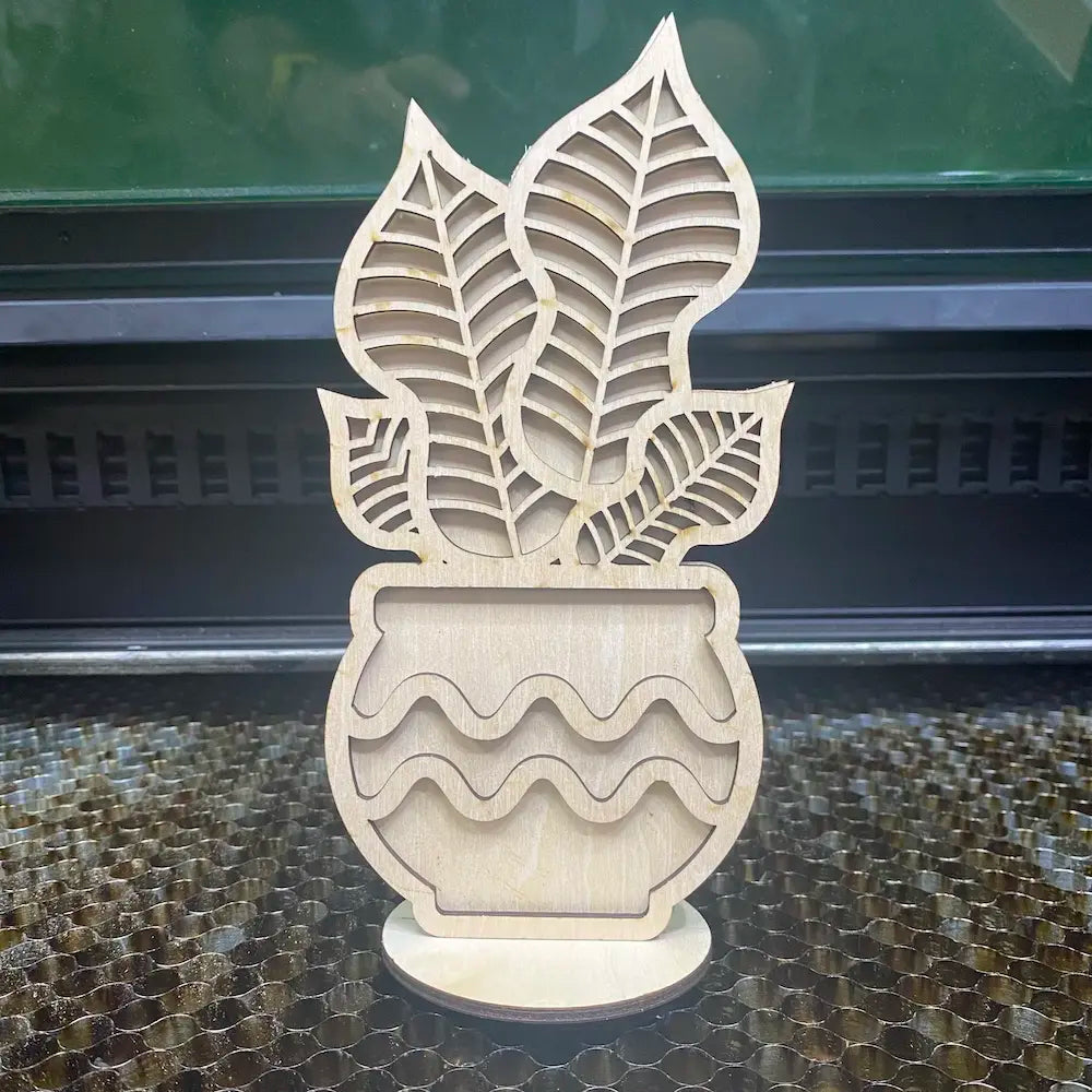 Laser-Cut Wooden Crassula Wakensis – Handmade Desk Plant Decor