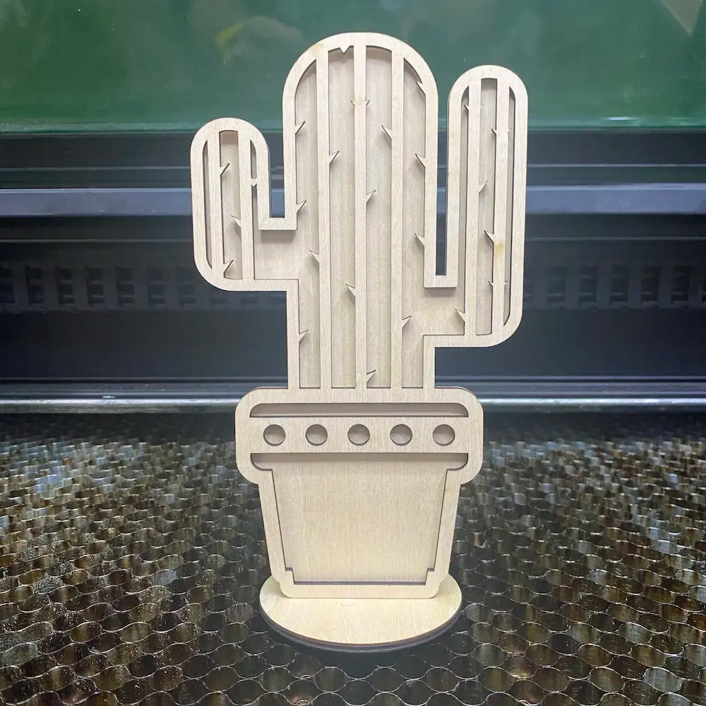 Laser-Cut Wooden Saguaro Cactus – Handmade Desk Plant Decor