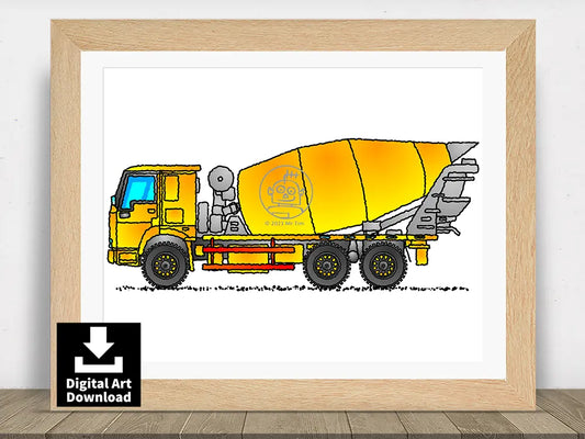 Yellow Concrete Mixer Truck - Digital Illustration Download (E018)