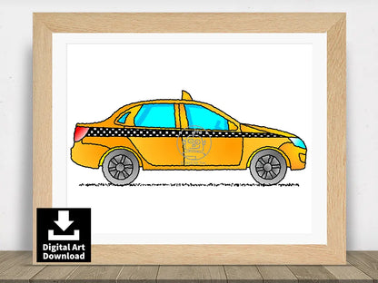 Yellow New York American Taxi – Digital Illustration Download (E038)