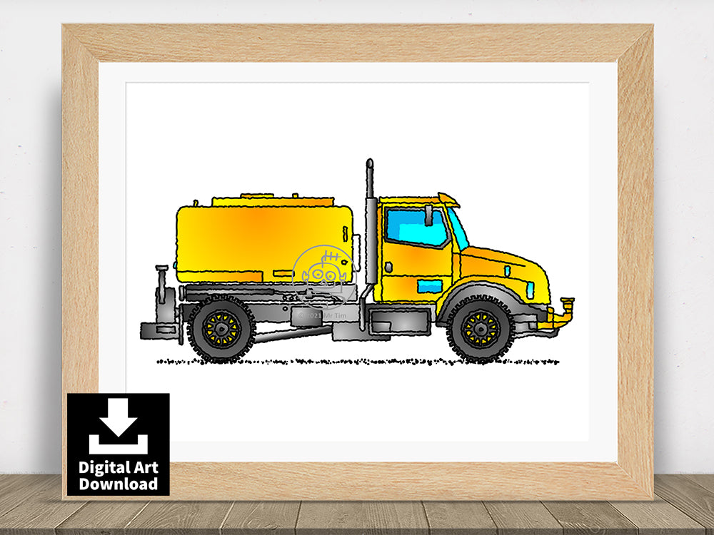 Yellow Water Truck - Digital Illustration Download (E012)