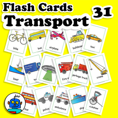 English Transport Vehicles Flash Cards, Digital Download