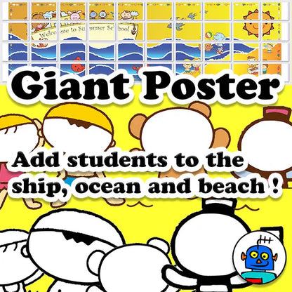 Giant Summer School Classroom Wall Poster. Ocean or Beach Theme Mural. Digital Download.