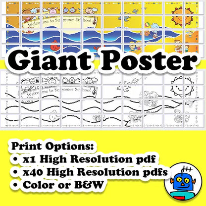 Giant Summer School Classroom Wall Poster. Ocean or Beach Theme Mural. Digital Download.