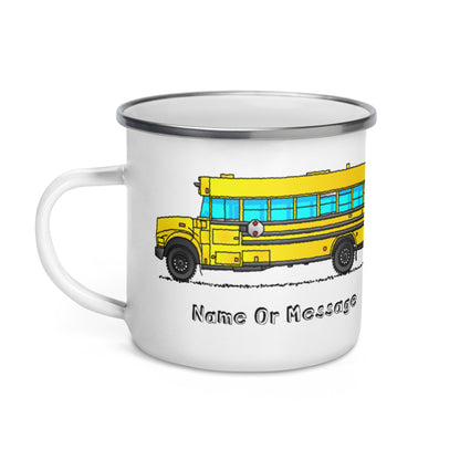 School Bus Mug for Driver or Kids. Enamel Personalized Cup T030