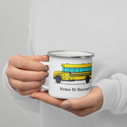 School Bus Mug for Driver or Kids. Enamel Personalized Cup T030